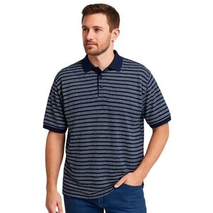 Jeff Rose Mens Polo Shirt Blue Striped Short Sleeve Collar Italy L